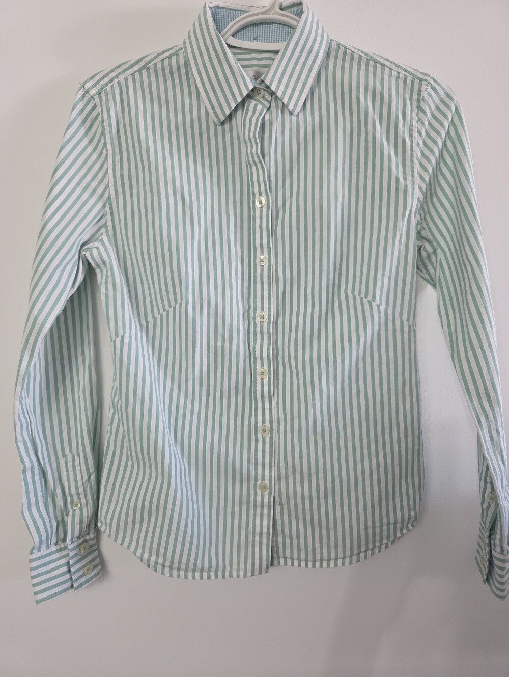 Carven Femme green striped cotton button down shirt Sz S